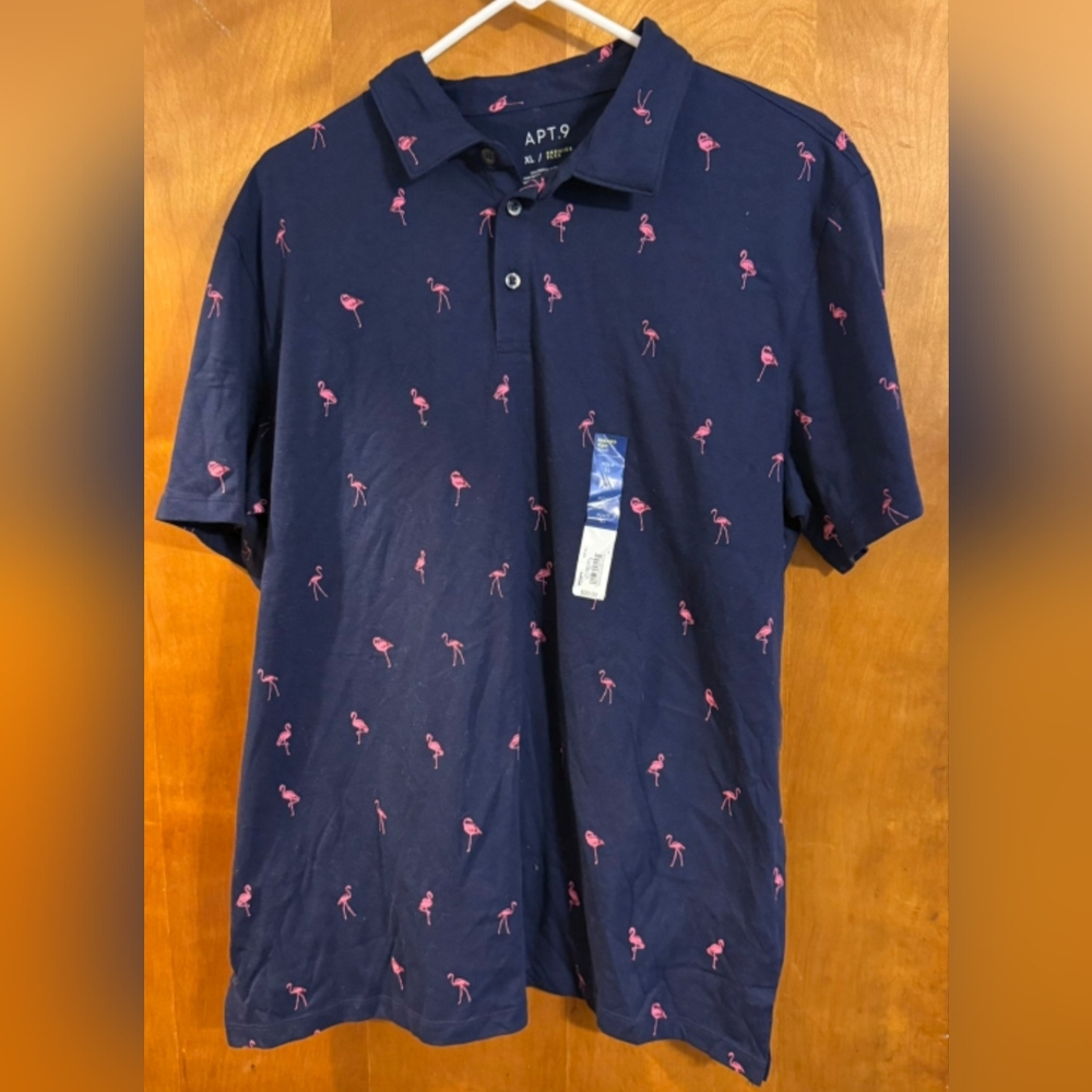 🔺️🆕️🔺️Apt. 9 Navy Flamingo Print Polo Shirt
